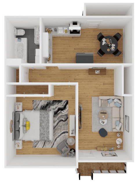 Floor plan for 1 bed, 1 bath, 640 sqft
